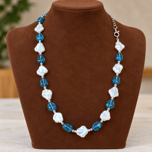 Aqua Blue & White Pearl Necklace