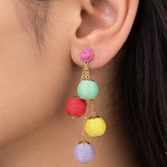 Multicolor Thread-Wrapped Bead Drop Earring