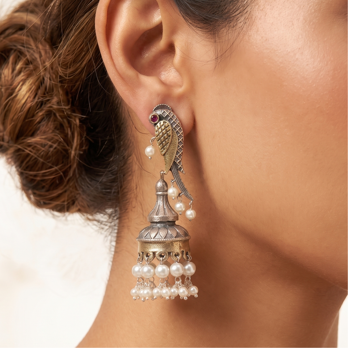 Parrot Dual Tone German Silver Earrings