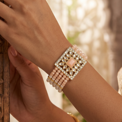 Kundan Work Acrylic Crystal Beads Bracelet