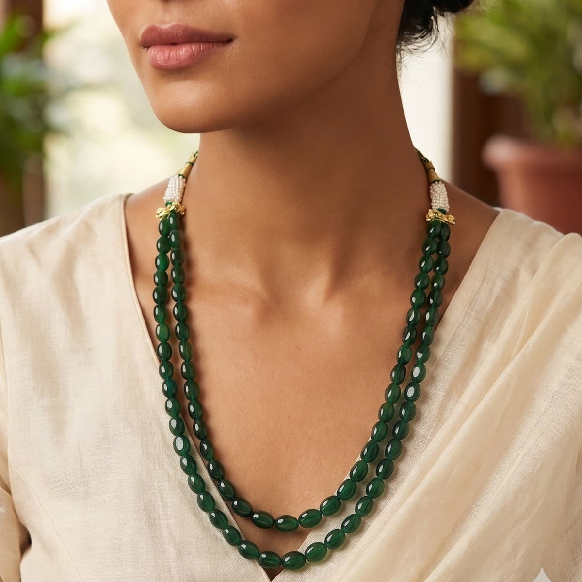 Emerald Grace Two-Strand Gemstone Beaded Necklace