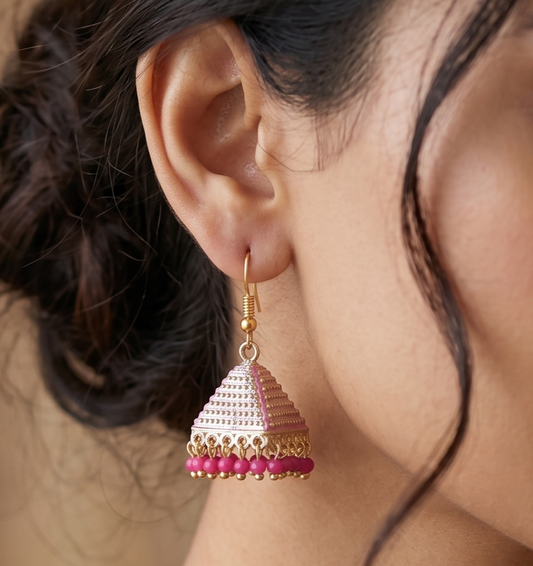 Meenakari Jhumka Earrings Pink
